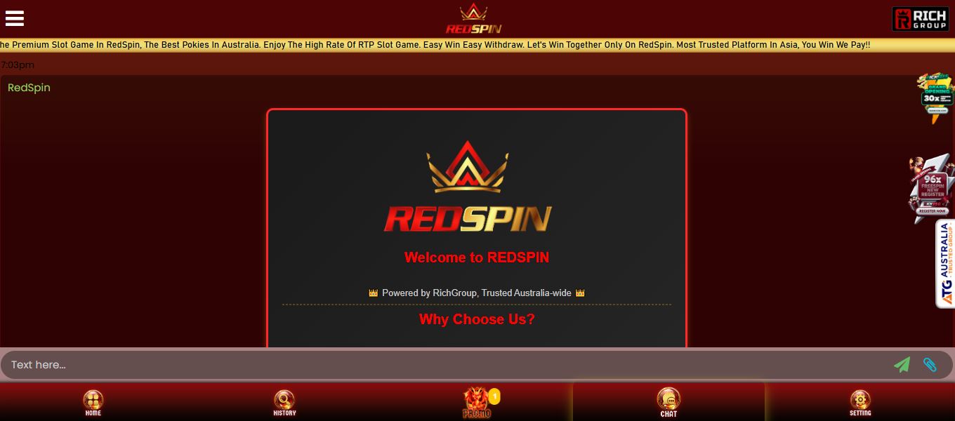 Contact customer support via live chat at RedSpin casino